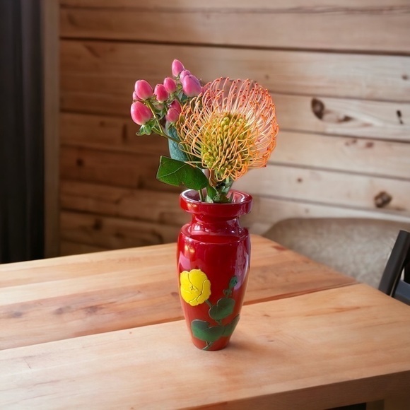 BEAUTIFUL Asian inspired carved wooden vase, lacquered, excellent condition - Picture 3 of 9